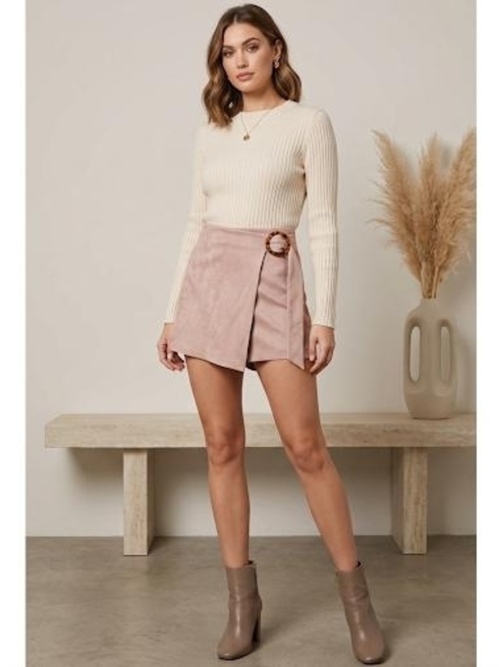 Zara Blush Wrap Mini Skirt with Buckle
